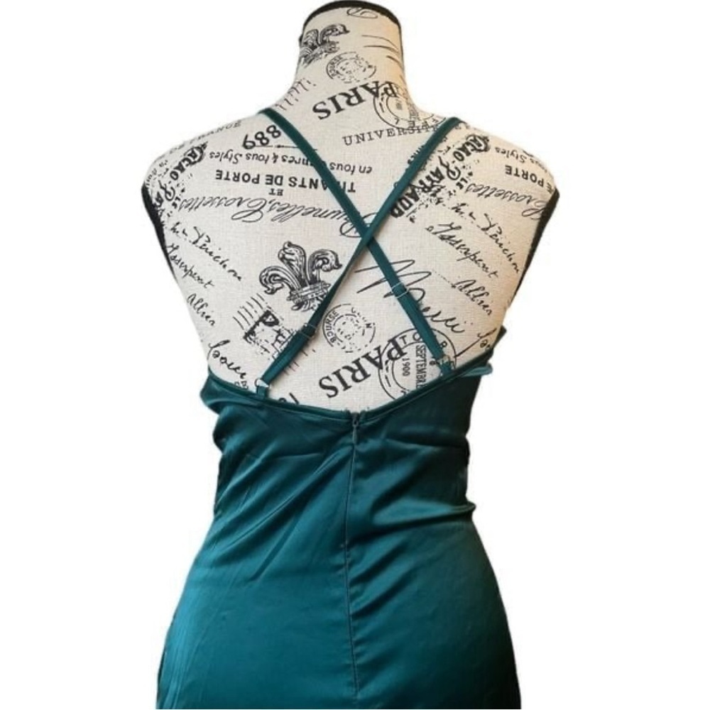 SHEIN SXY Womens XS Emerald Draped Collar Tulip Hem Mini Dress Y2K Bodycon Party - Picture 3 of 9